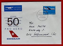 50J LUFTPOST 465 SWISSAIR PRO AERO LAUSANNE SCHÖNENWERD 1969