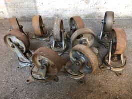 1x Antikes grosses Schwerlastrad Eisen massiv Lenkrolle