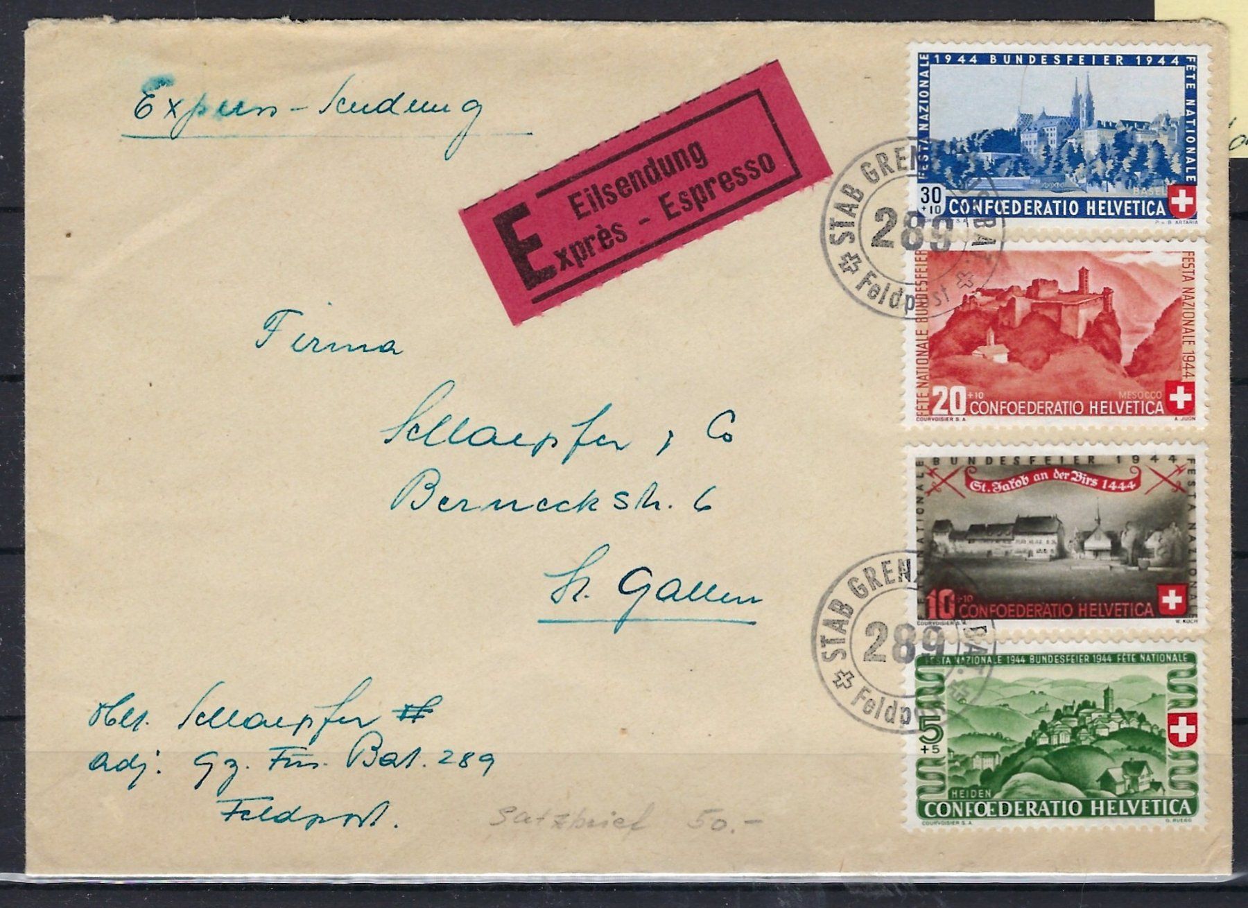 Tutti i francobolli: 1944 Pro Patria Satzbrief Feldpost   16026 – Usato da Lunden venduto da Animus999