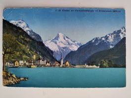 Flüelen Dampfschiff, im Wasser Kassenhäuschen dat 1949
