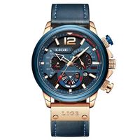 ⌚ Herrenuhr Chronograph Blau Roségold Quarz Leder NEU