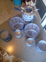 Fondue Set, Email und Steingut 6 Personen