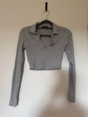 Damen Crop Top Langarm Grau XS Guter Zustand