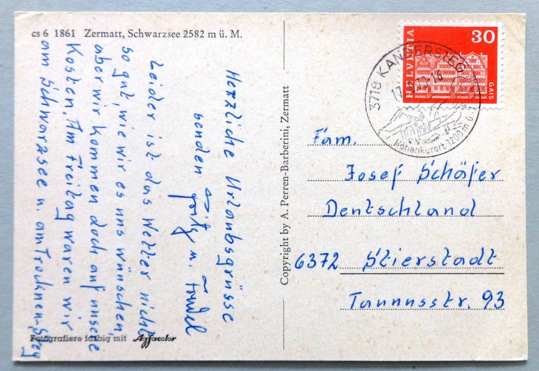 Cartoline postali: Zermatt, Schwarzsee 2582 m ü.M. – Usato da Fétigny venduto da Billy2miny 1
