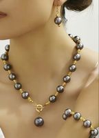 Parure élégante fantaisie perles d’imitation grises neuve