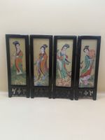 Chinesischer Miniatur-Paravent 4-teilig beidseitig