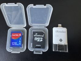Sandisk 128 MB SD Karte + iReader + micro SD adaptor