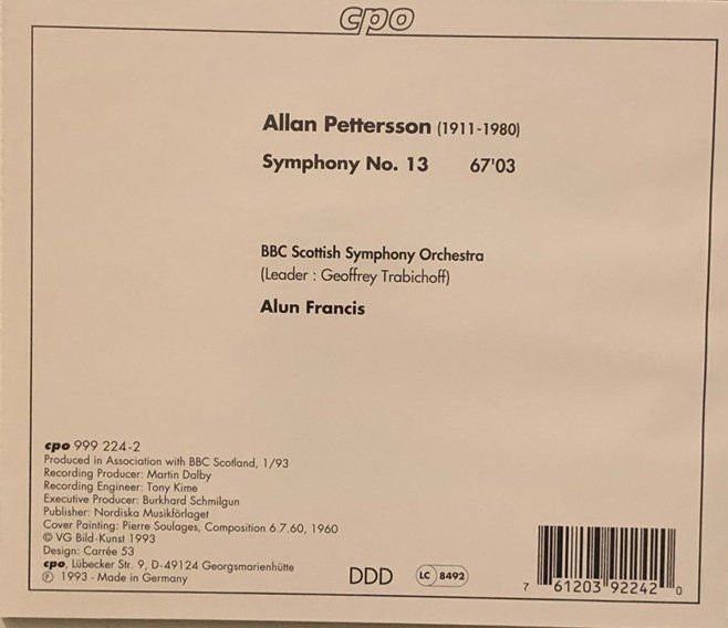 CD: Allan Pettersson - Symphony Nr. 13 – Usato da Grüningen venduto da azulblanco 1