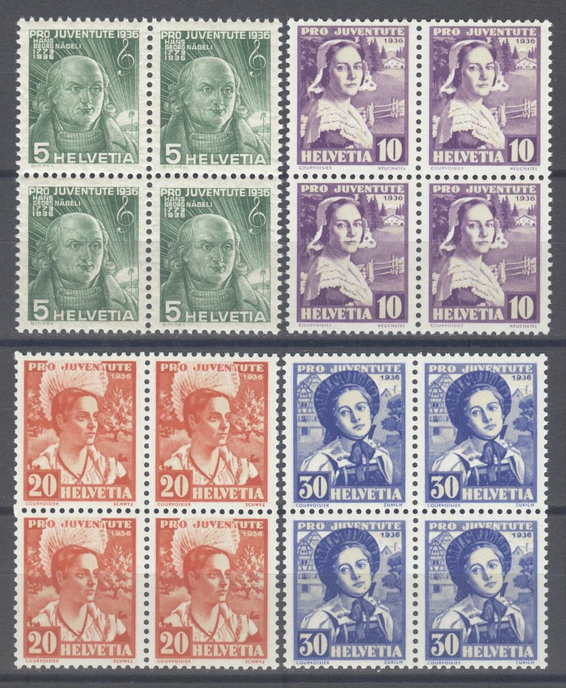 Tous les timbres: PJ 1936 77-80  Viererblöcke  postfrisch ** – Neuf avec emballage d'origine à Uster par giorgiotr