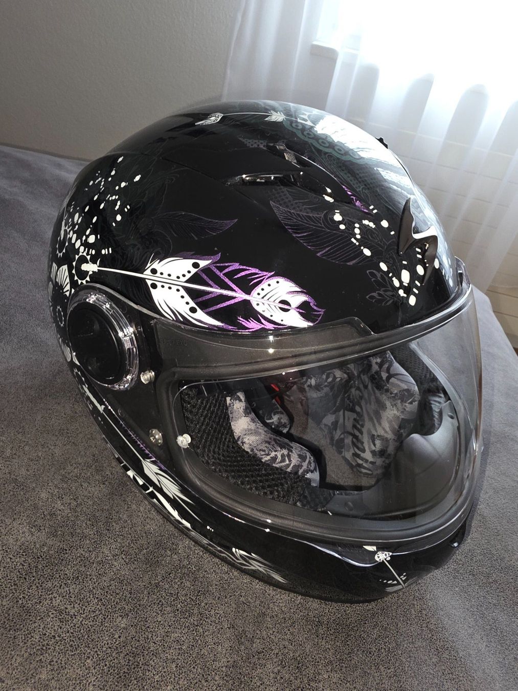 Caschi & visiere: Scorpion EXO Motorradhelm, Schwarz/Lila, unfallfrei – Usato da Stein AG venduto da eMODy