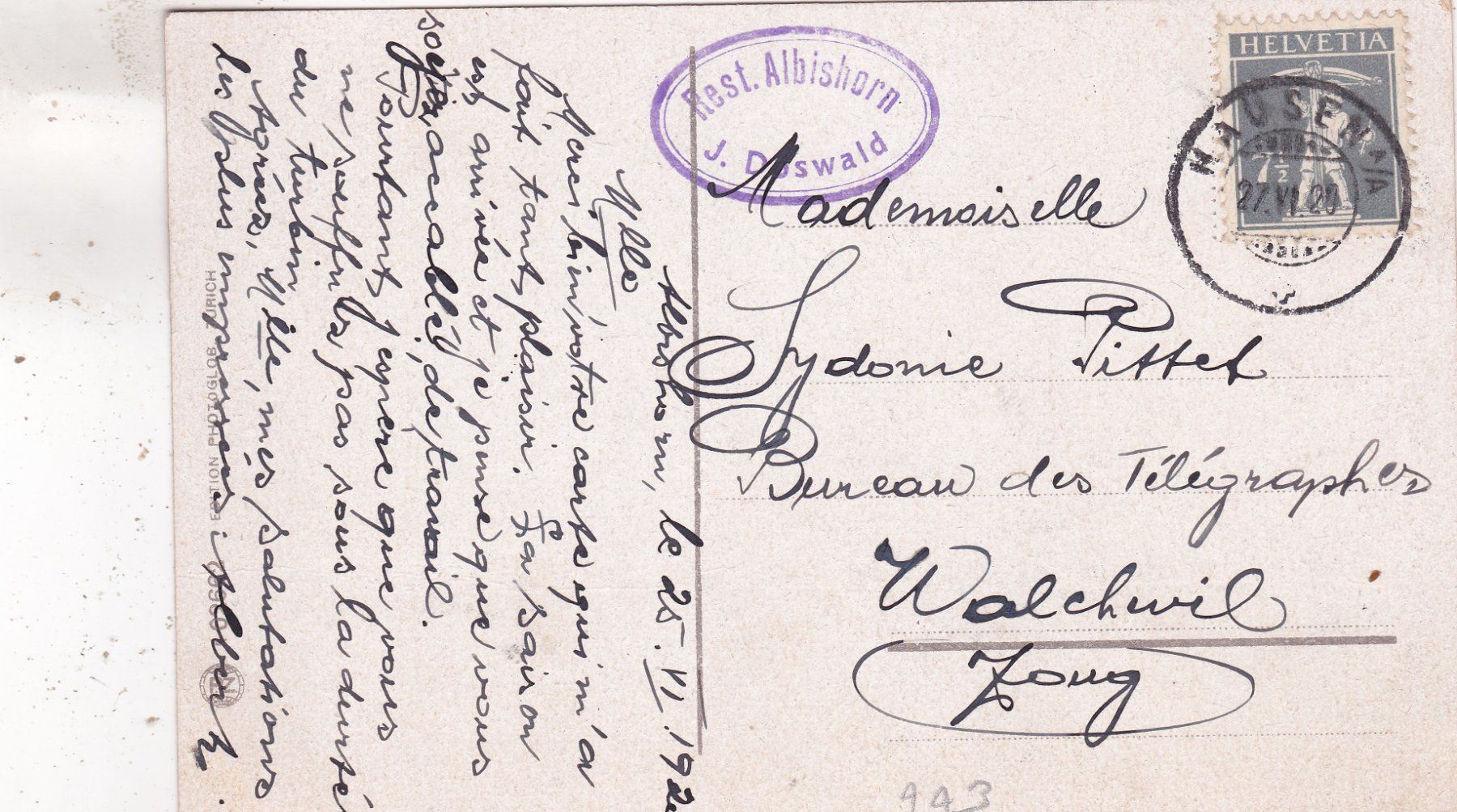 Ansichtskarten: Albishorn mit Rigi 1920 – Gebraucht aus Herisau von Lisegrat2008 1