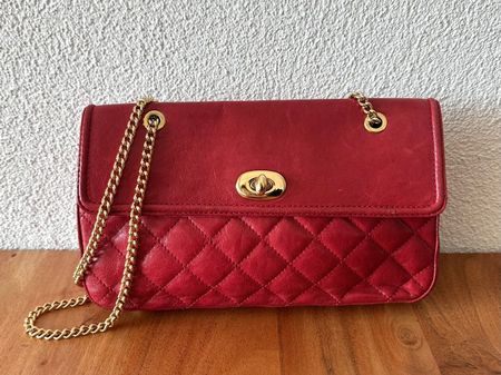 Red quilted shoulder bag gold chain - Vintage - Barsella SG