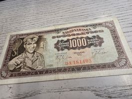 1000 Dinar Jugoslawien 1963 guter Zustand