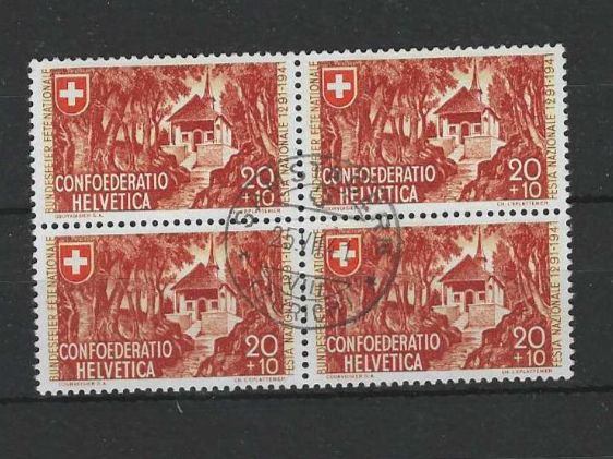 Alle Briefmarken: CH PRO PATRIA 1941 GEST. 25.7.41 VIERER BLOCK – Gebraucht aus Dintikon von bonita099