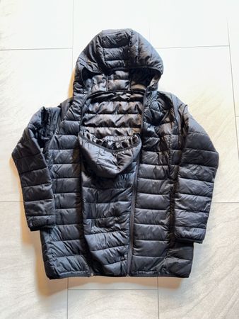 Umstands-/Trage-/Daunenjacke schwarz mit Kapuze Grösse 40/M