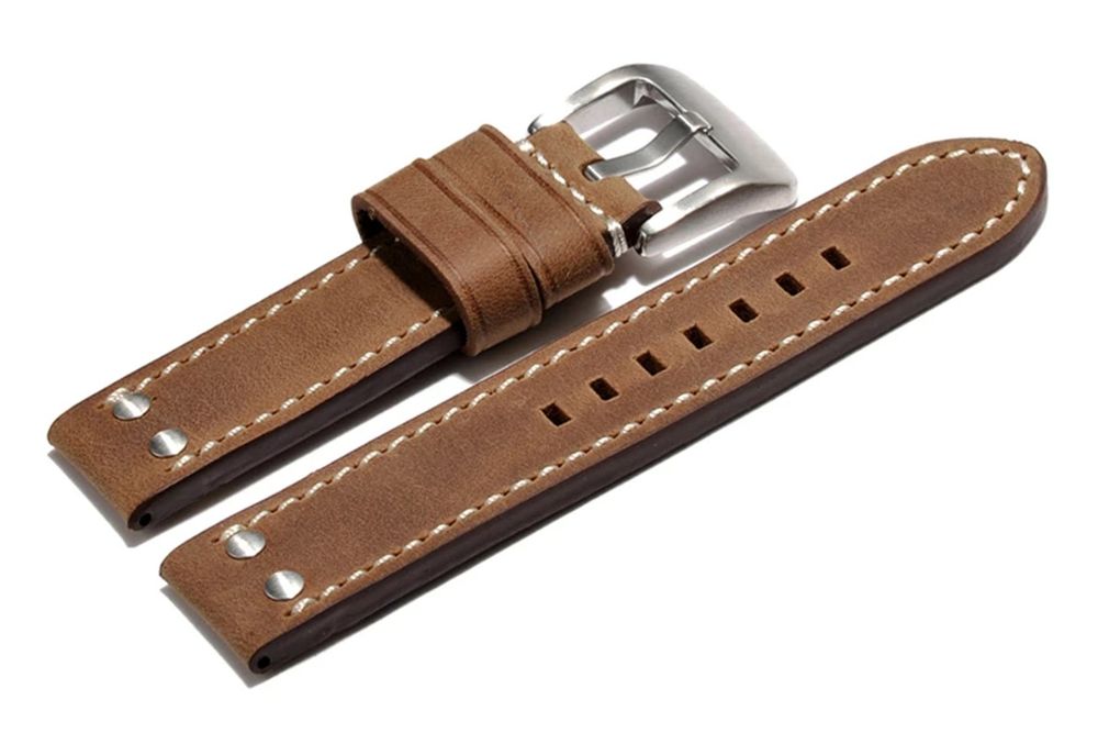 Bracciali & Braccialetti: Uhrenarmband extra stark Leder Vintage 2 Niet 24mm hellbraun – Nuovo e nell'imballaggio originale da Wittenbach venduto da uhrenzubehoer24