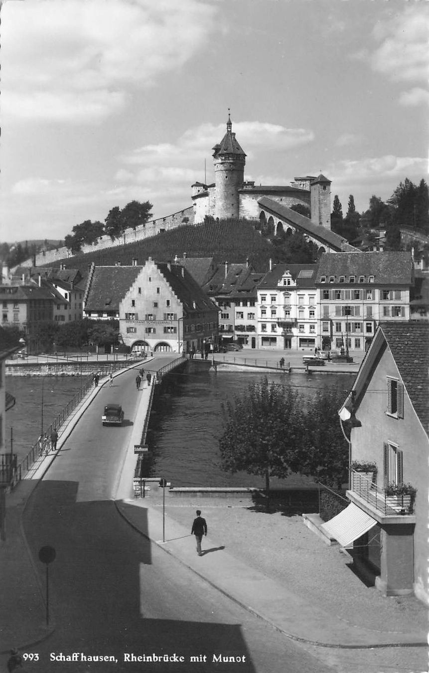 Ansichtskarten: Schaffhausen Rheinbrücke mit munot – Gebraucht aus Biasca von Blenio71