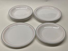 Teller Set 8-teilig - Arcopal - weiss mit Farbrand