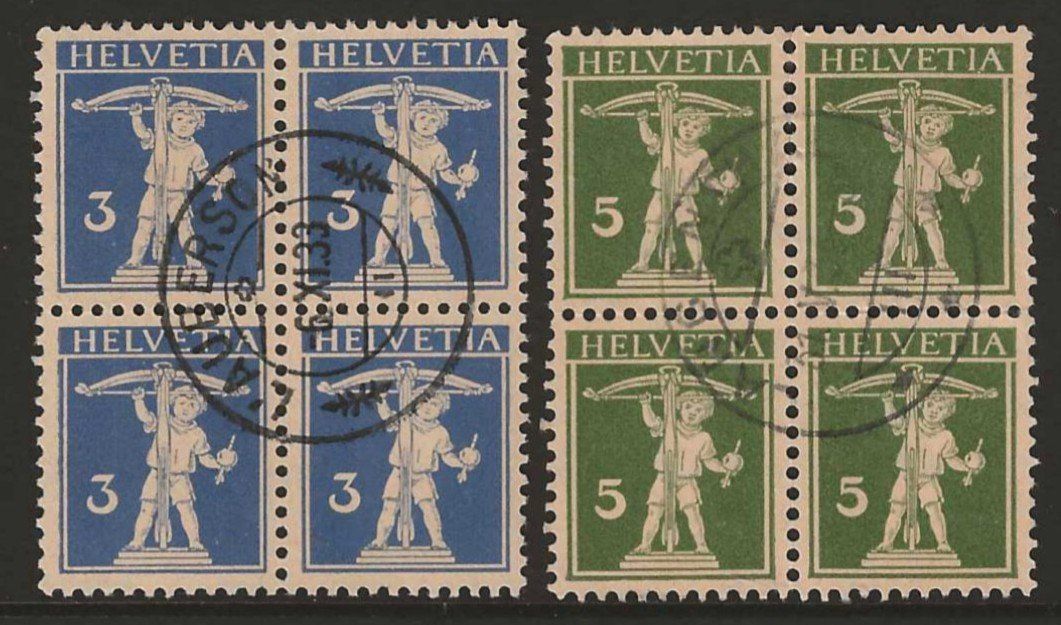 Alle Briefmarken: 1930 : Nr. 182 + 183 im Viererblock – Gebraucht aus Gümligen von Geniusbuy