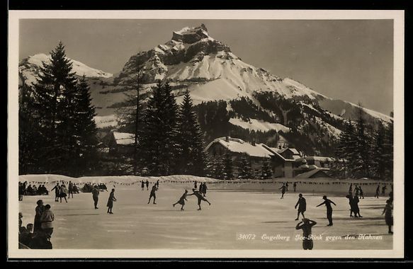 Cartoline postali: AK Engelberg, Eis-Rink gegen den Hahnen – Usato da Berlin venduto da bartko-reher