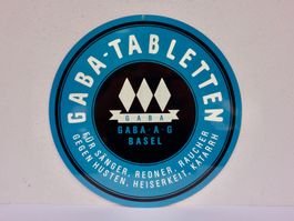 ALTES REKLAME BLECHSCHILD GABA TABLETTEN BASEL
