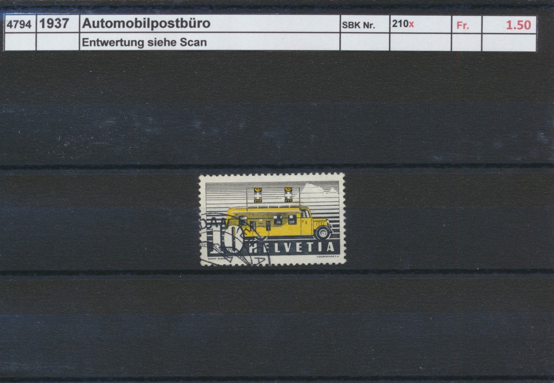 Tutti i francobolli: 1937 "Automobilpostbüro", gestempelt – Usato da Winterthur venduto da Zupogeru