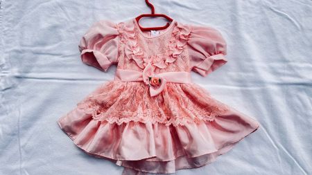 Mädchen Kleid Festlich Gr. 92 Lachs Tüll Spitze Top