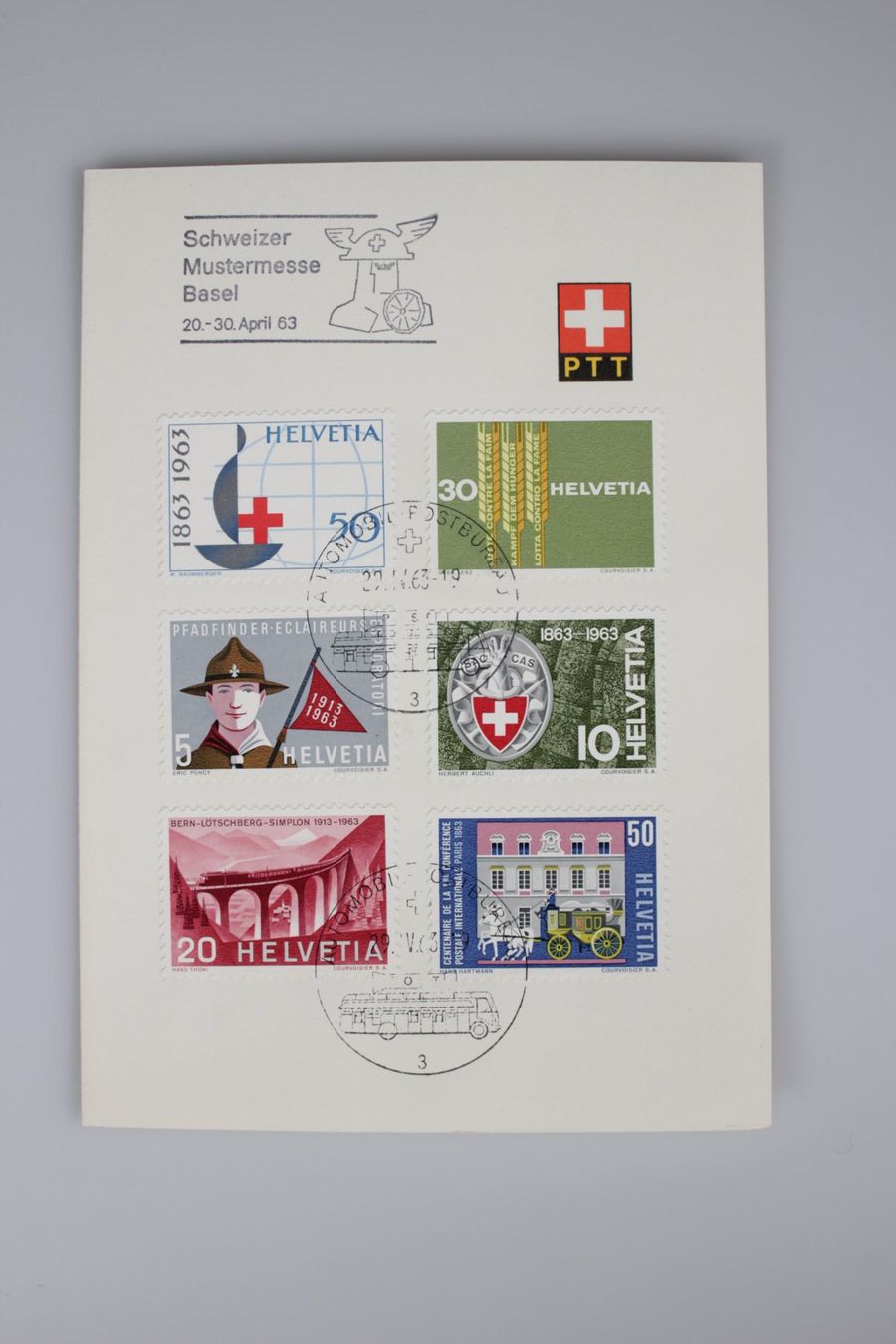 Tutti i francobolli: PTT Erinnerungskarte Mustermesse Basel 1963 – Usato da Basel venduto da IRMAundFRED