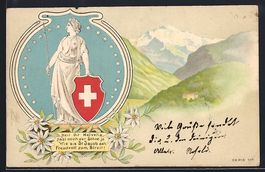 Litho Schweiz, Helvetia mit Schweizer Wa