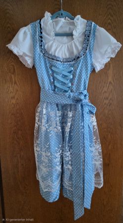 Dirndl blau weiss mit Schürze und Bluse Grösse M