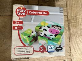 Puzzle 2+ Bilder-Würfel aus Buchenholz
