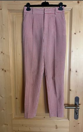 Elegante Karo-Hose von ZARA altrosa-weiss Gr. XS - 241201