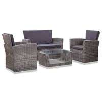 Garten-Lounge-Set mit Kissen Poly Rattan Grau