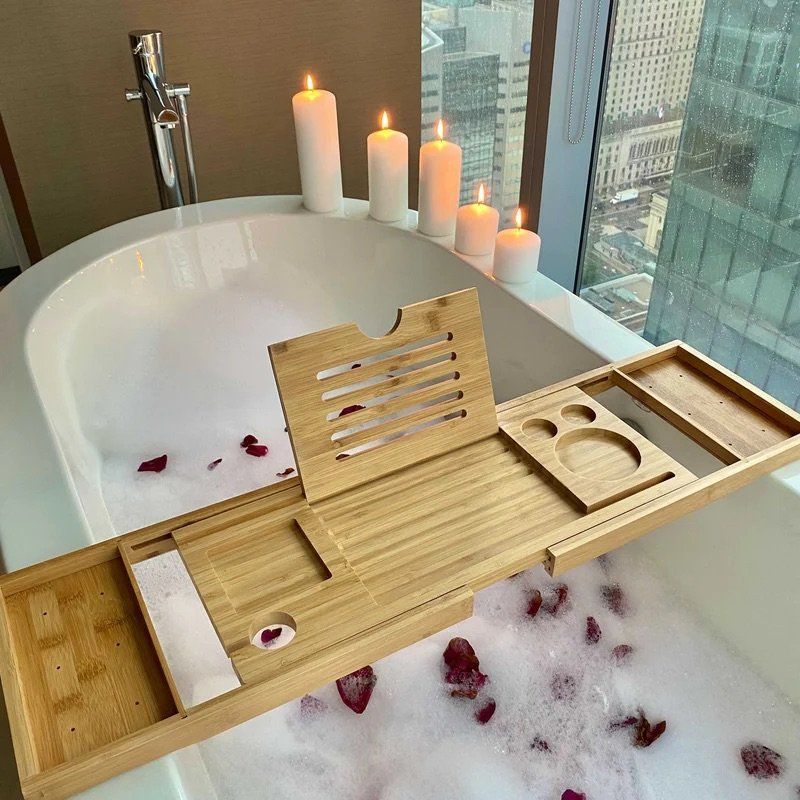 Vasche da bagno: Adjustable Bamboo Bath Tray with Book & Tablet Holder – Nuovo (secondo la descrizione) da Lausanne venduto da indoarena 3