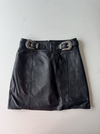 Topshop Faux Leather Mini Skirt - Buckle Detail