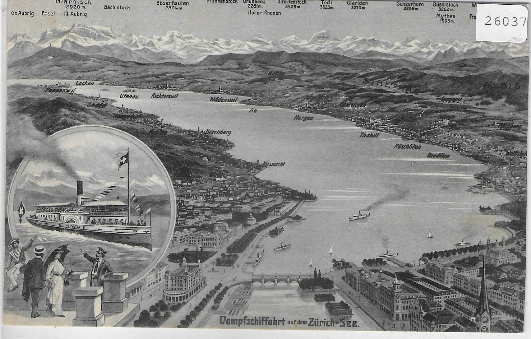 Ansichtskarten: Dampfschiffahrt auf dem Zürichsee Litho – Antik aus Ettingen von Kartenplanet