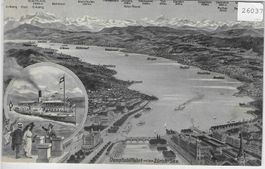 Dampfschiffahrt auf dem Zürichsee Litho