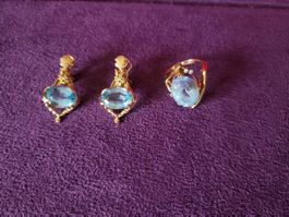 Gold Schmuckset: Ring und Ohrringe mit Topaz