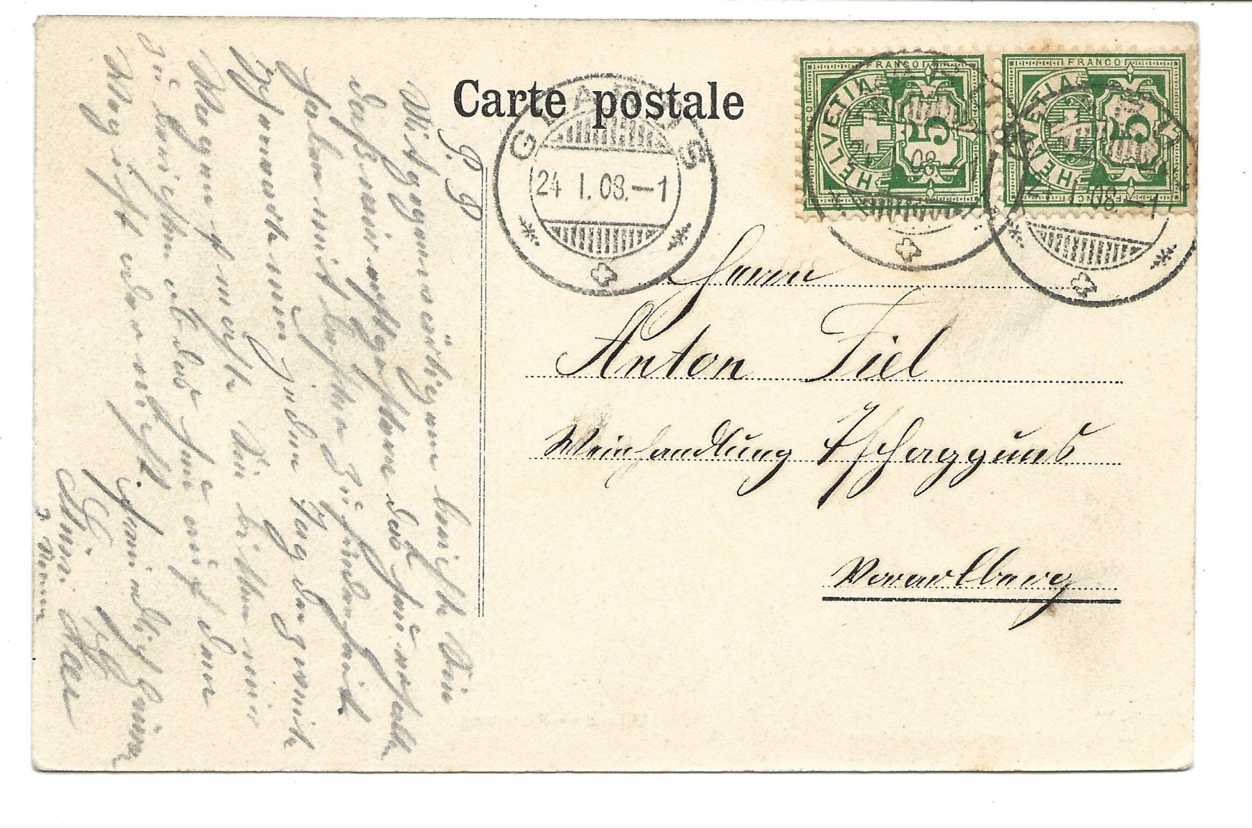 Ansichtskarten: Glarus - Stadt - Kirchweg - Hotel Bahnhof - 1908 – Gebraucht aus Engelburg von Cartophil 1