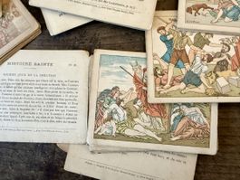 Antike illustrierte religiöse Karten, "HISTOIRE SAINTE"