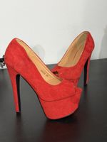 Red High Heel Platform Pumps Suede Look Size 39