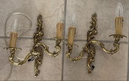 2 Wandleuchten Rokoko-Stil goldfarben 2-flammig