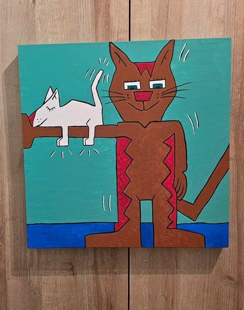 Tableaux: 3 Gemälde, Katzen 50x50cm neuwertig – D'occasion à Waltenschwil par gaby70 2