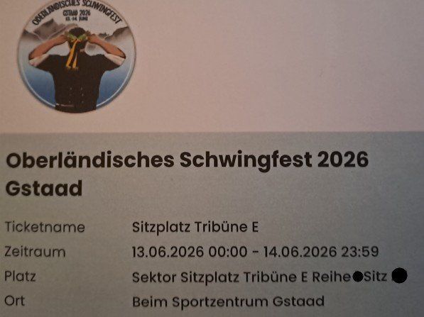 Biglietti: 2 E-Tickets Oberländisches Schwingfest 2026 Gstaad – Nuovo (secondo la descrizione) da Oberglatt ZH venduto da rdm_f6xk