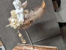 Weihnachtsdeko mit Engel, auf Holzsockel Handarbeit