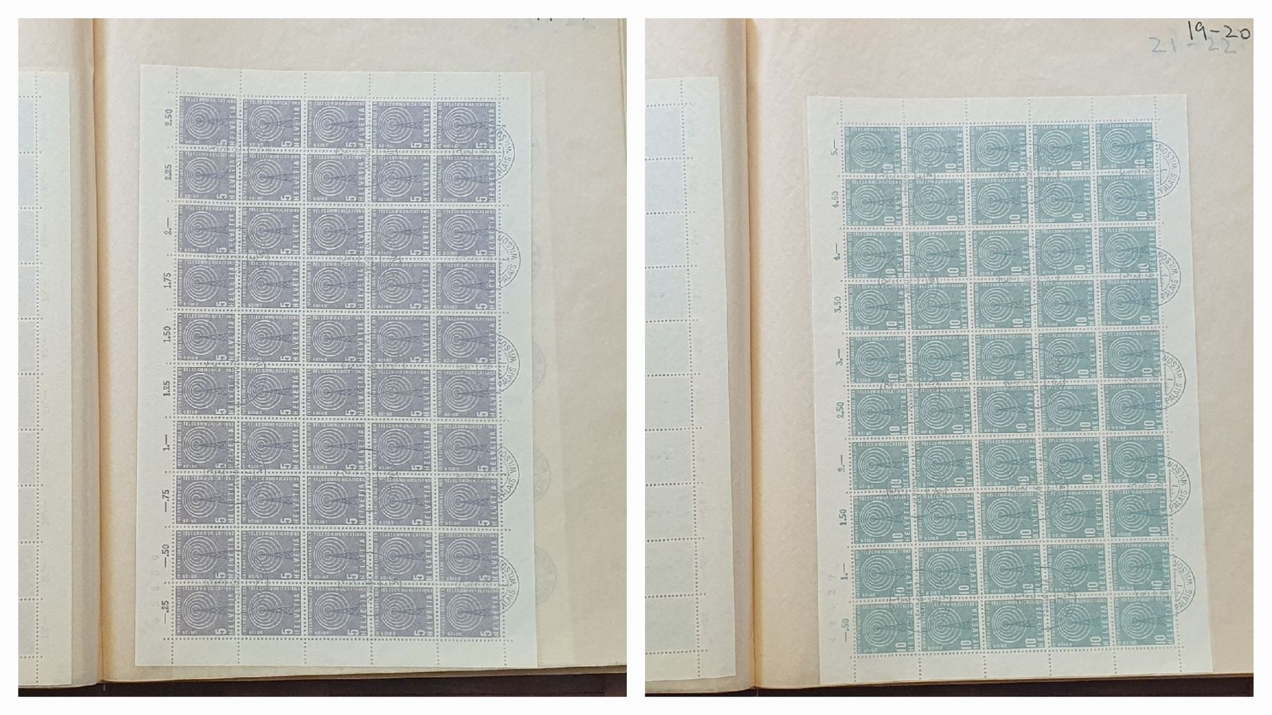 Alle Briefmarken: 20 ganze verschiedene Bogen  Ämter – Gebraucht aus Kreuzlingen von Rschweiz1 7