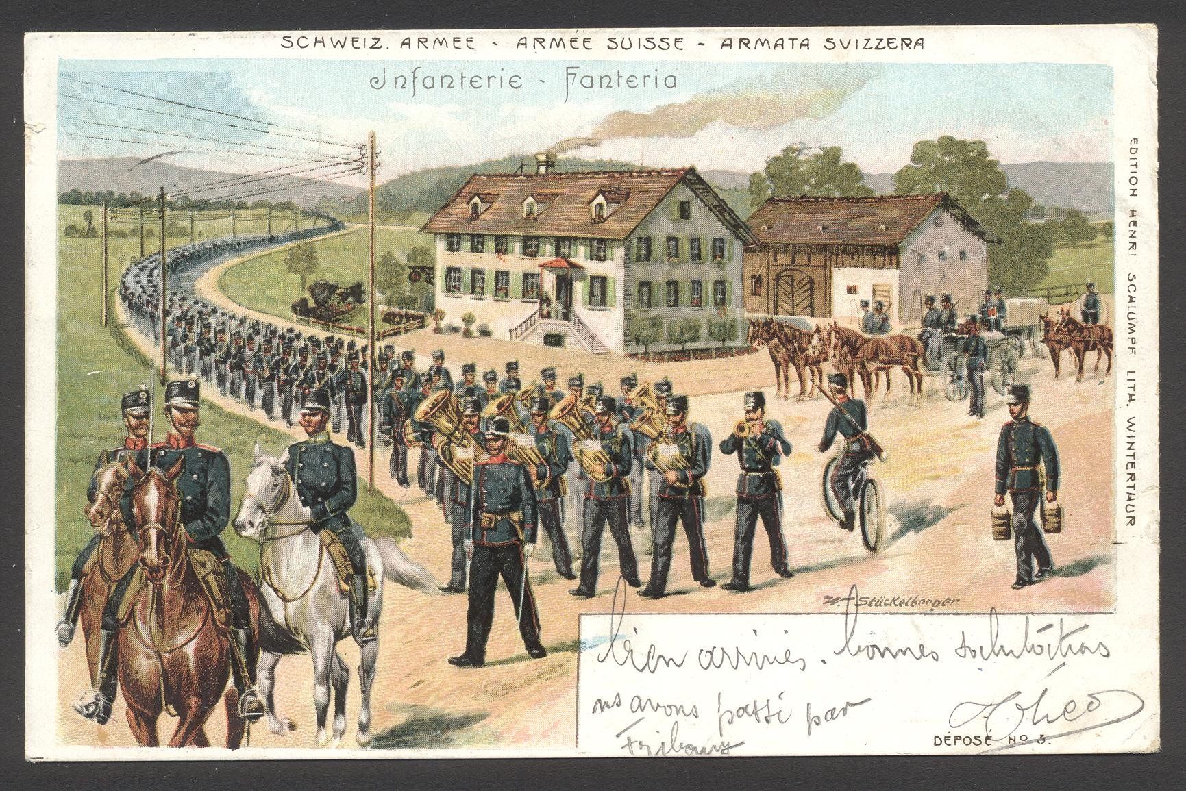 Cartoline postali: PK Infanterie Schweiz. Armee – Usato da Siebnen venduto da Fstaehli