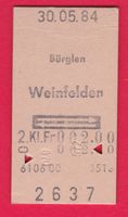 KARTON BILLETT, BÜRGLEN - WEINFELDEN, 2.KLASSE, RETOUR