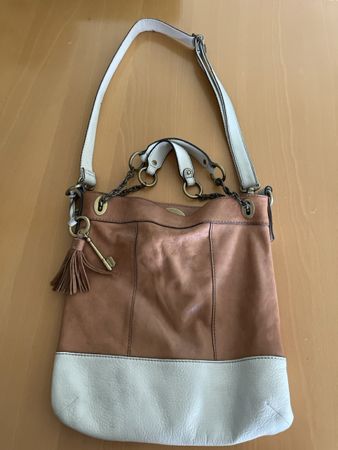 Sac à main Fossil cuir marron/blanc. Main ou épaule bon état