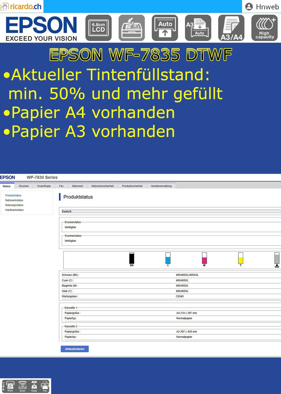 Epson Drucker: Epson WorkForce WF-7835DTWF Multifunktionsdrucker – Gebraucht aus Kaisten von Hnweb 6
